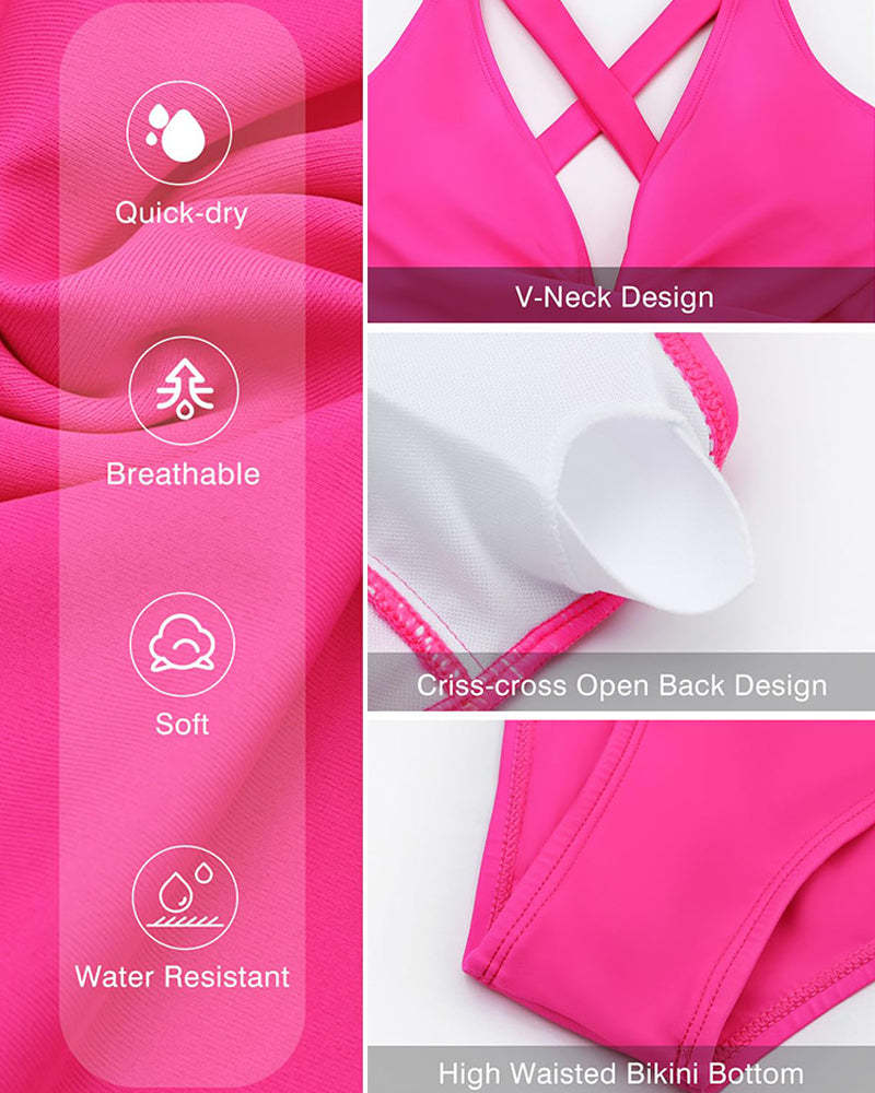 Vibecurve® Deep V Cross-Back Ruched One-Piece Swimsuit