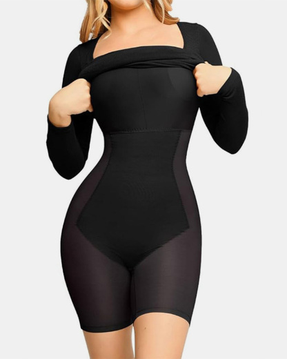 Vibecurve® Built-In Shapewear Square Neck Long Sleeve Dress