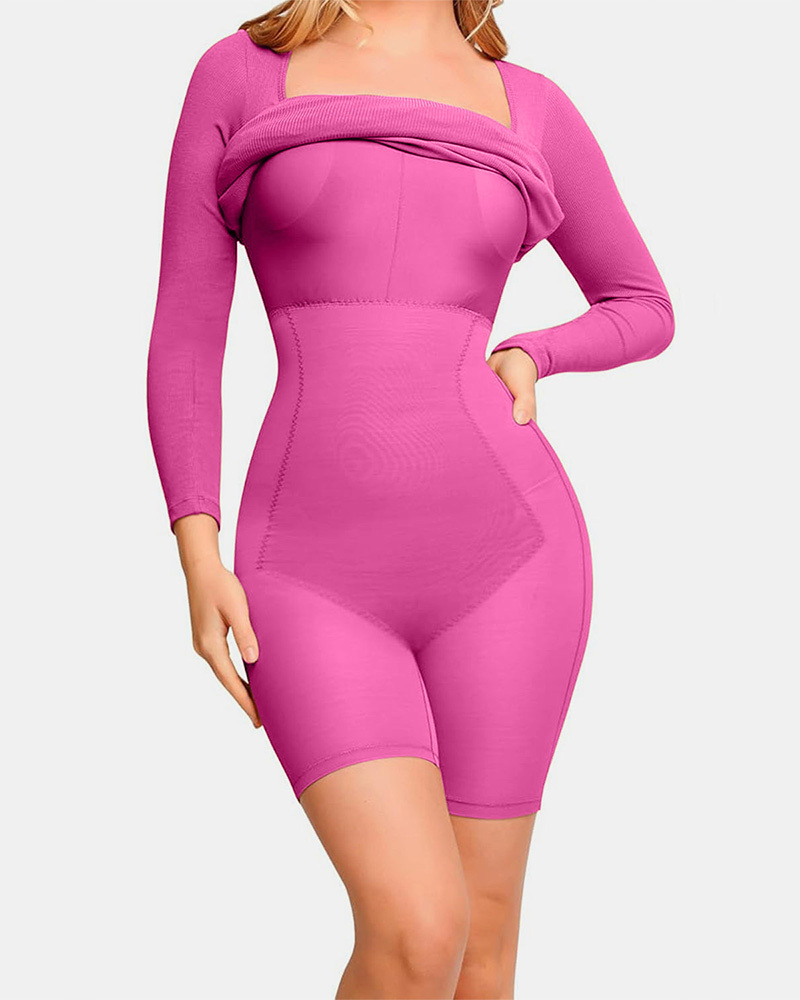 Vibecurve® Built-In Shapewear Square Neck Long Sleeve Dress
