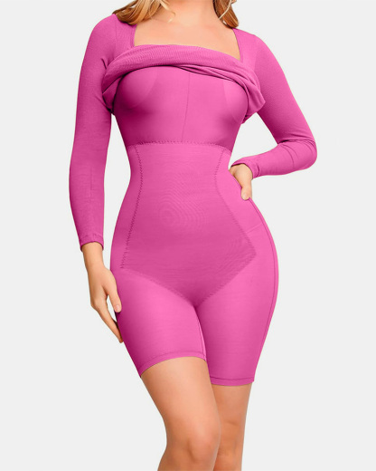 Vibecurve® Built-In Shapewear Square Neck Long Sleeve Dress