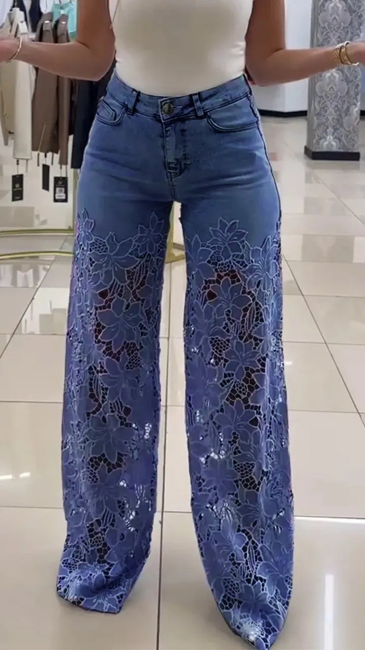 Vibecurve®Women's Lace Patchwork Hollow Jeans