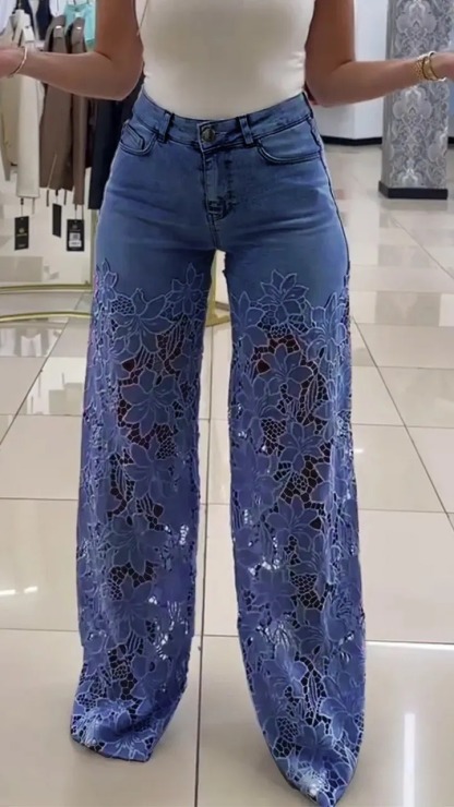 Vibecurve®Women's Lace Patchwork Hollow Jeans