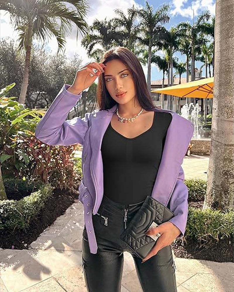 Vibecurve® Seamless Long Sleeve V-Neck Sculpting Bodysuit