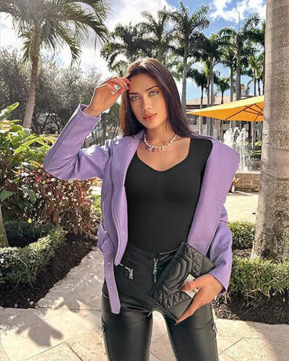 Vibecurve® Seamless Long Sleeve V-Neck Sculpting Bodysuit