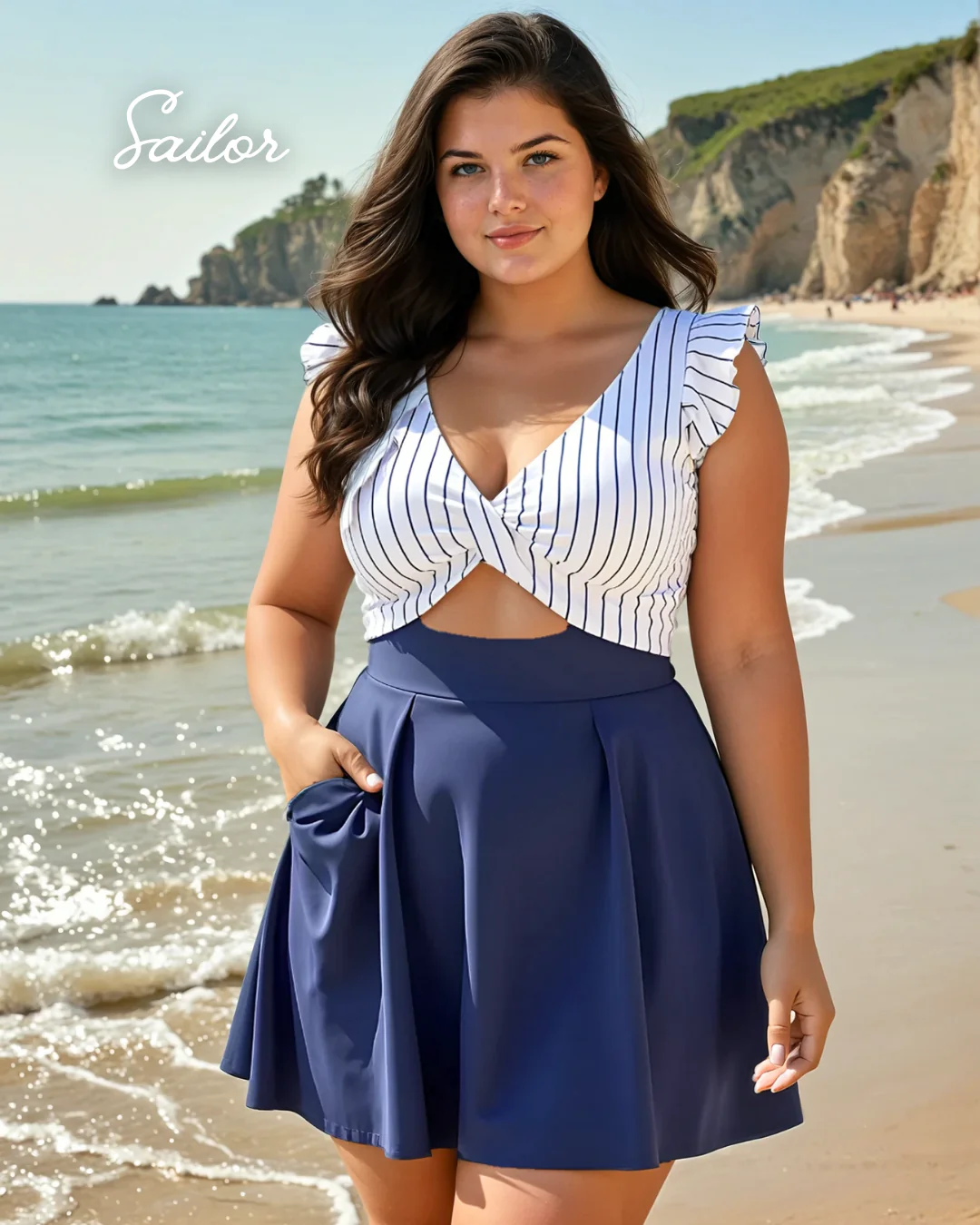 Vibecurve® Women's One Piece Swimsuit Ruffle Cutout Swimdress Tummy Control V Neck Wrap Swimwear