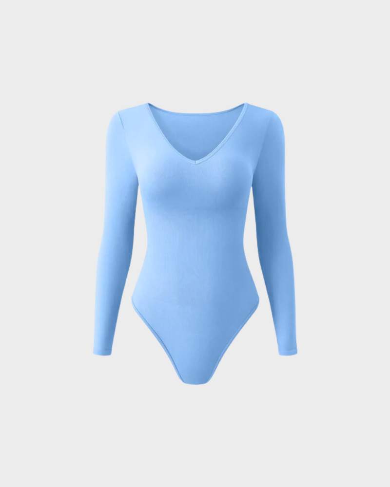 Vibecurve® Sexy Ribbed V Neck Long Sleeve Bodysuits