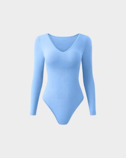 Vibecurve® Sexy Ribbed V Neck Long Sleeve Bodysuits