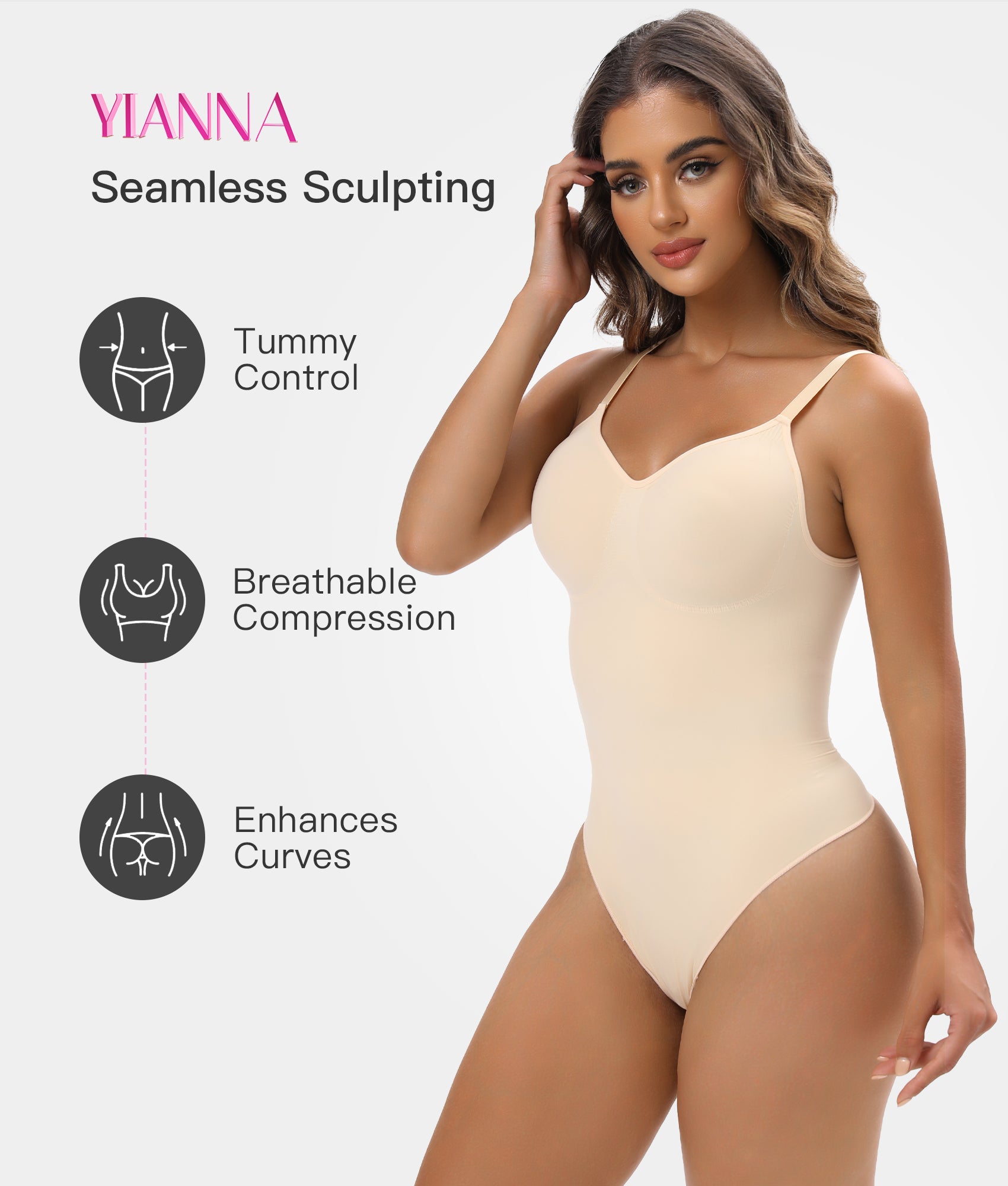 Vibecurve® Women Shapewear Tummy Control Bodysuit Seamless Sculpting Snatched Waist Body Suit Thong