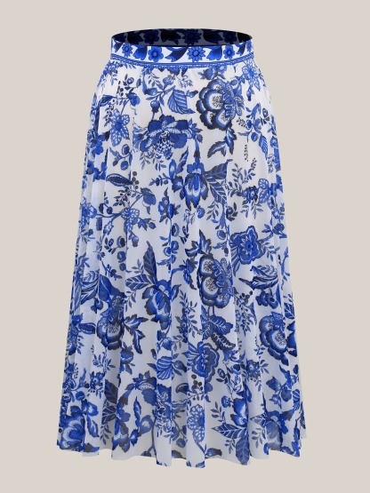 Vibecurve® Two-Piece Floral Print Ruched Mesh Swimsuit, Sarong