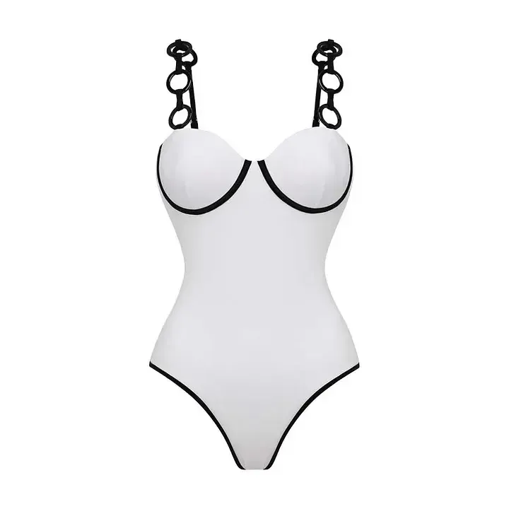Vibecurve® Women's Ring Strap Push Up onePiece Swimsuit and Matching Skirt Set BathingSuit Outdoorfun