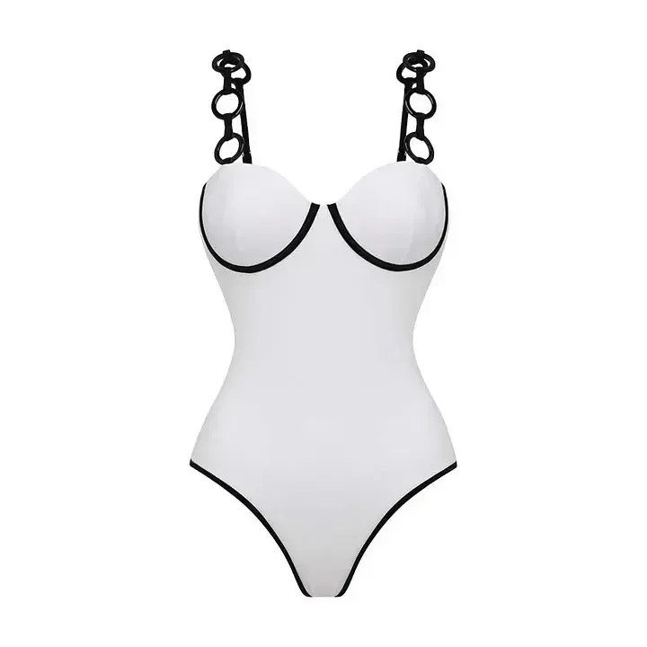 Vibecurve® Women's Ring Strap Push Up onePiece Swimsuit and Matching Skirt Set BathingSuit Outdoorfun