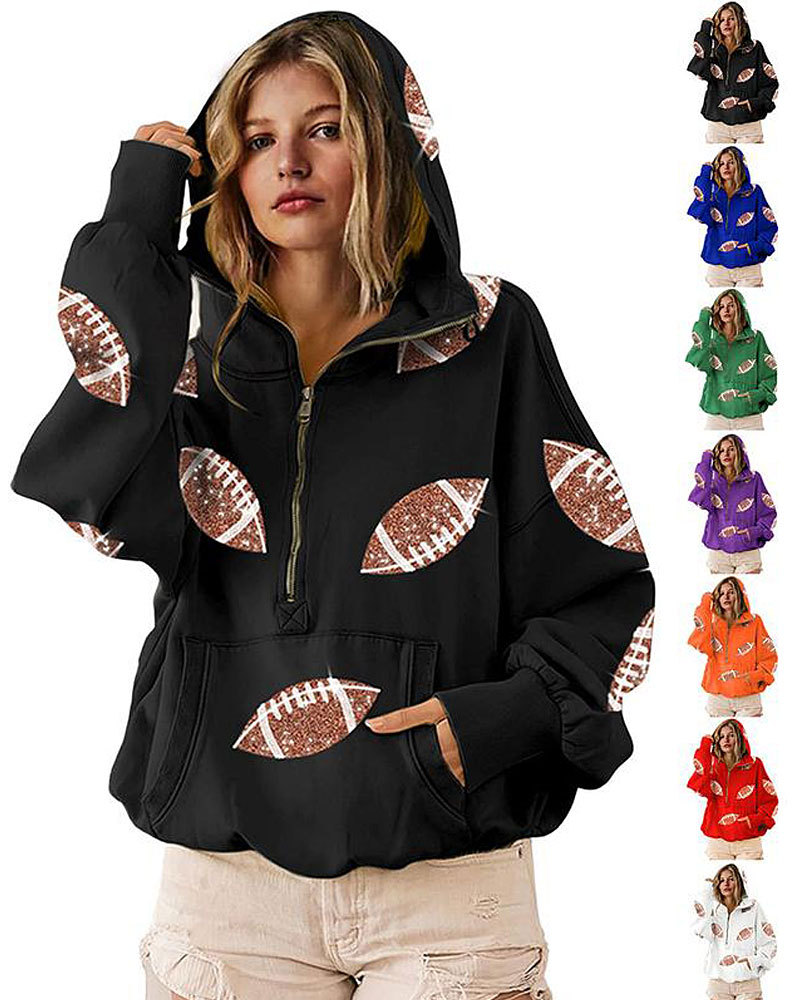 Vibecurve® Game Day Sweatshirts Football Sequin Hoodies