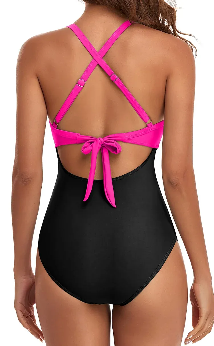 Vibecurve® Women's One Piece Swimsuits Tummy Control Cutout High Waisted Bathing Suit Wrap Tie Back 1 Piece Swimsuit