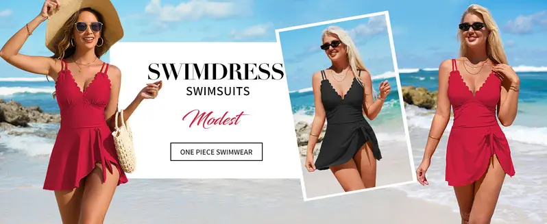 Product Introduction of Charmo One Piece Swimdress Swimsuits for Women Tummy Control Swim Dress Tie Knot Skirt Swimming Bathing Suit Girls 2