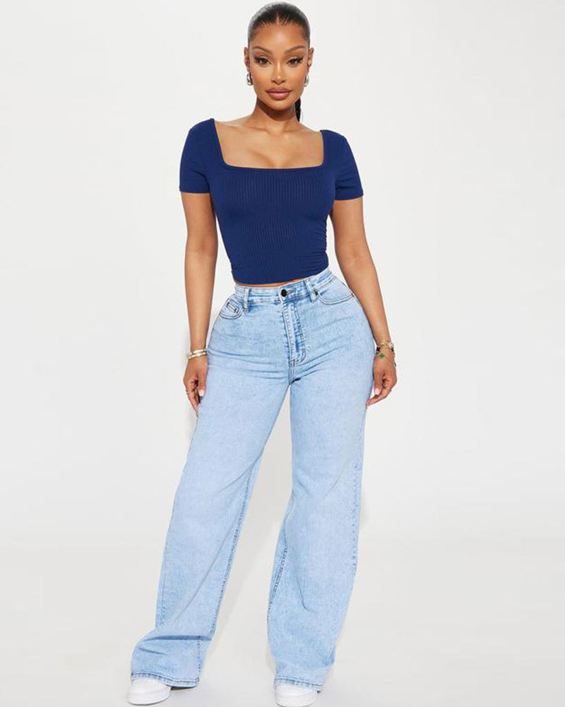 Vibecurve® Stretch Wide Leg Jeans - Light Wash
