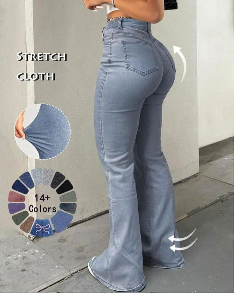 Vibecurve® Women's High Waisted Flared Pants Casual Button Fly Pocket