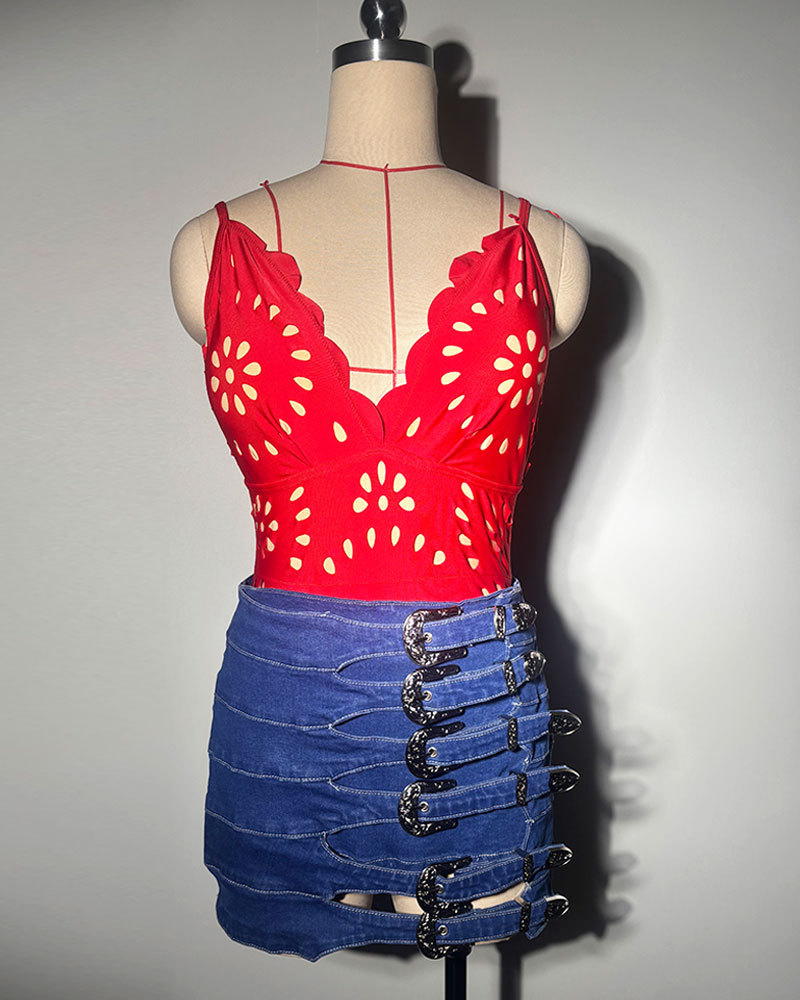 Vibecurve® Buckle Down High-Rise Denim Skort