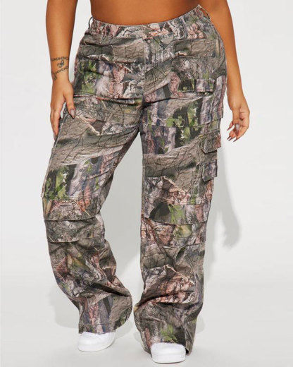 Vibecurve® Camo Stretch Cargo Jean - Olive/combo