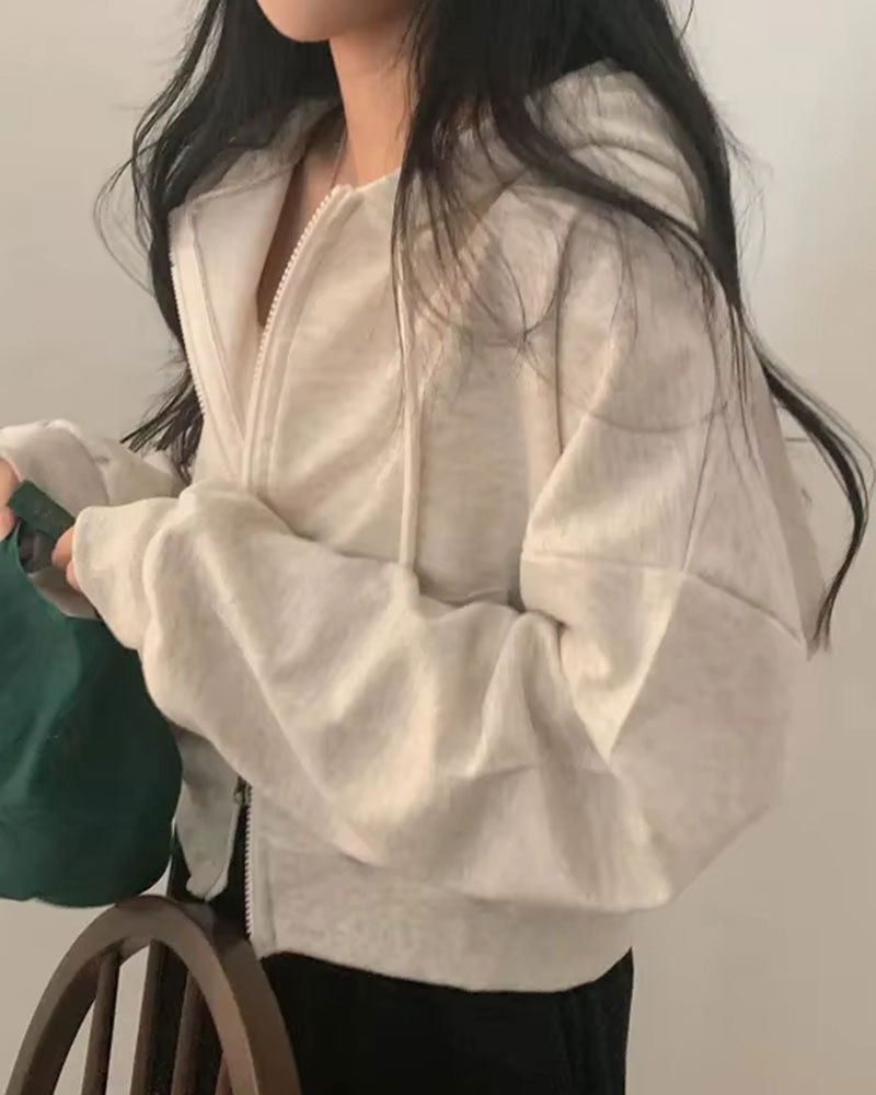 Vibecurve® Versatile Hooded Double Zipper Design Loose Casual Long Sve ort Sweatirt