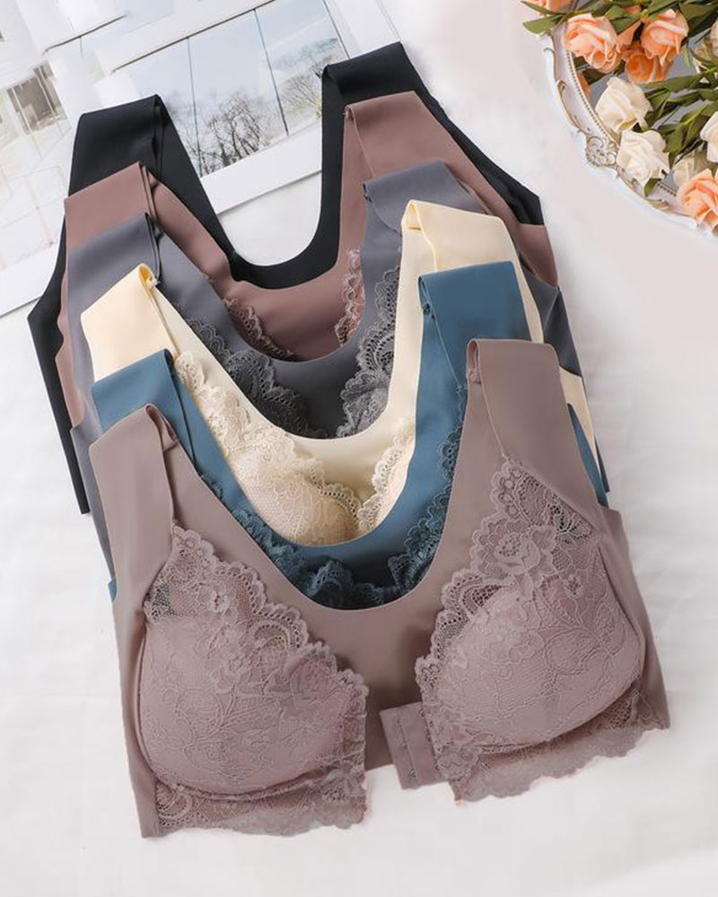 Vibecurve® Women's Contrast Lace Hook & Eye Front PushUp Bra