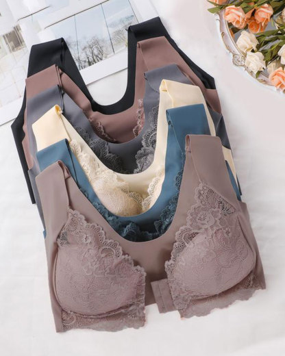 Vibecurve® Women's Contrast Lace Hook & Eye Front PushUp Bra