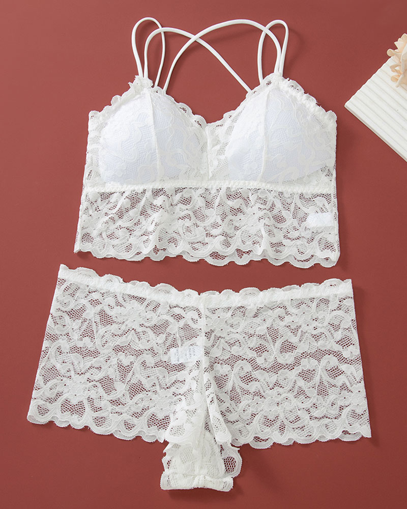 Vibecurve® Women's Contrast Lace Backless Wireless Bra & Panty Underwear Set