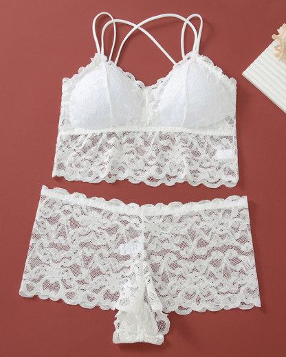 Vibecurve® Women's Contrast Lace Backless Wireless Bra & Panty Underwear Set