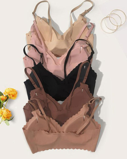 Vibecurve® Women's Solid Scallop Trim Wireless Push Up Seamless Bra