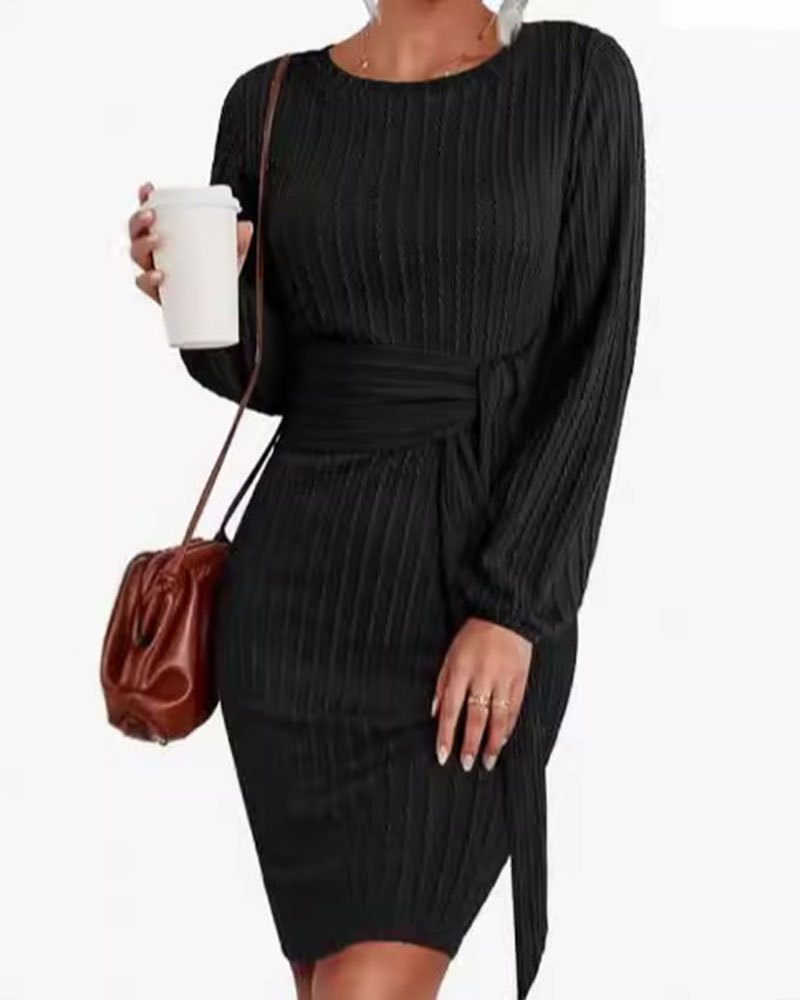 Vibecurve® Women's Elegant Knit Dress Long Lantern Sleeve