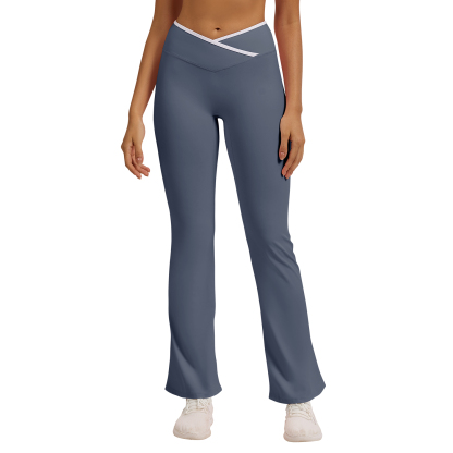 Vibecurve® Contrast Color Crossover High Waist Wide Leg Flared Trousers