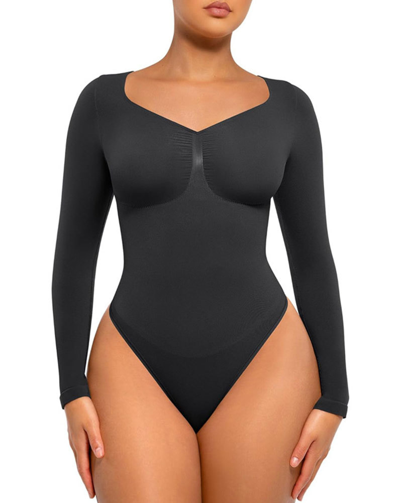Vibecurve® Womenswear Seamless Sculpt Long Sleeve Thong Bodysuit for T