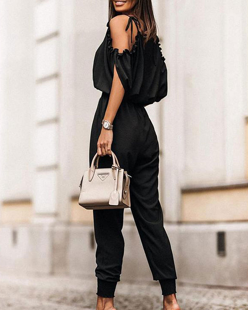 Vibecurve® One Piece Jumpsuit with Cold Shoulder & Side Pockets