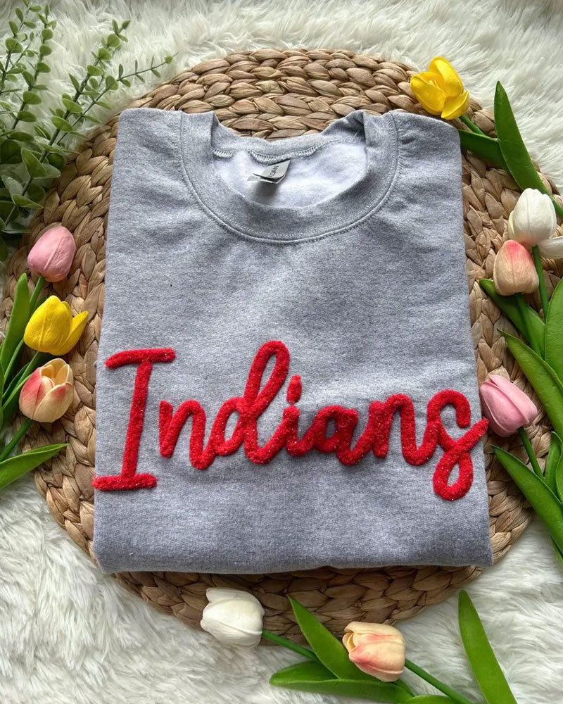 Vibecurve® Chenille YARN EMBROIDERED Sweatshirt Chenille Game Day Fuzzy Letter