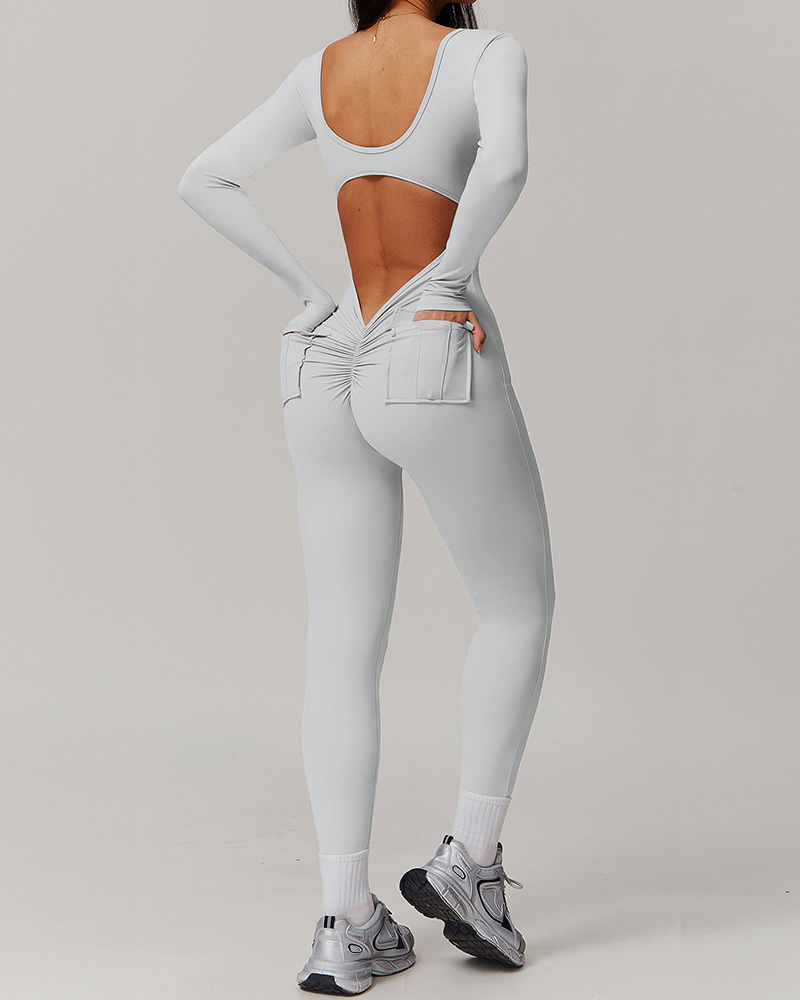 Vibecurve® V-Scrunched Back Long Sleeve One-Piece Suit