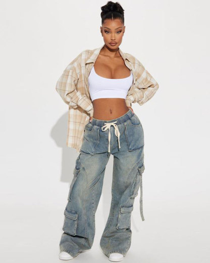 Vibecurve® Baggy Cargo Jeans - Vintage Wash