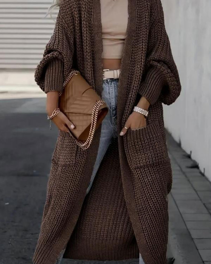 Vibecurve® Solid Drop Shoulder Long Cardigan