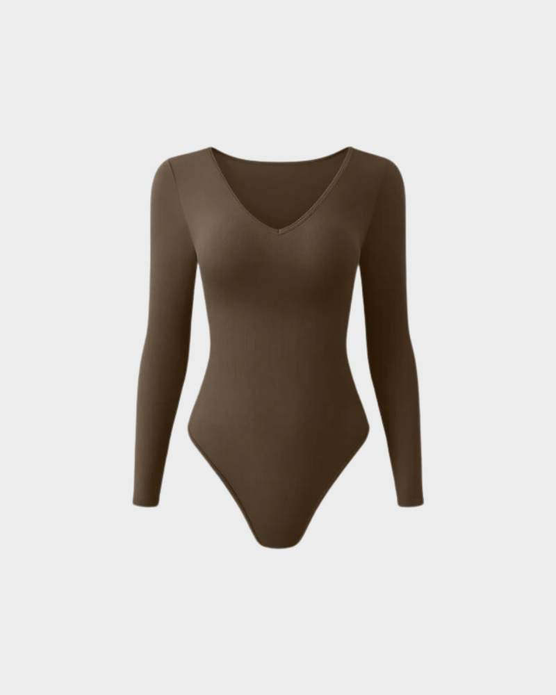 Vibecurve® Sexy Ribbed V Neck Long Sleeve Bodysuits