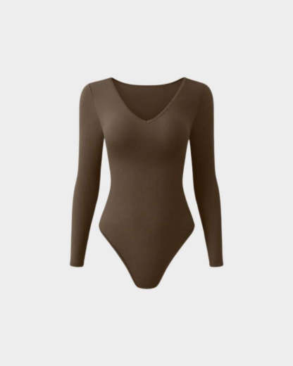 Vibecurve® Sexy Ribbed V Neck Long Sleeve Bodysuits