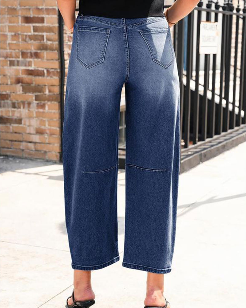 Vibecurve® Mid Waist Wide Leg Jeans Casual Y2k Baggy Boyfriend Basic Ankle Denim Pants Trouser