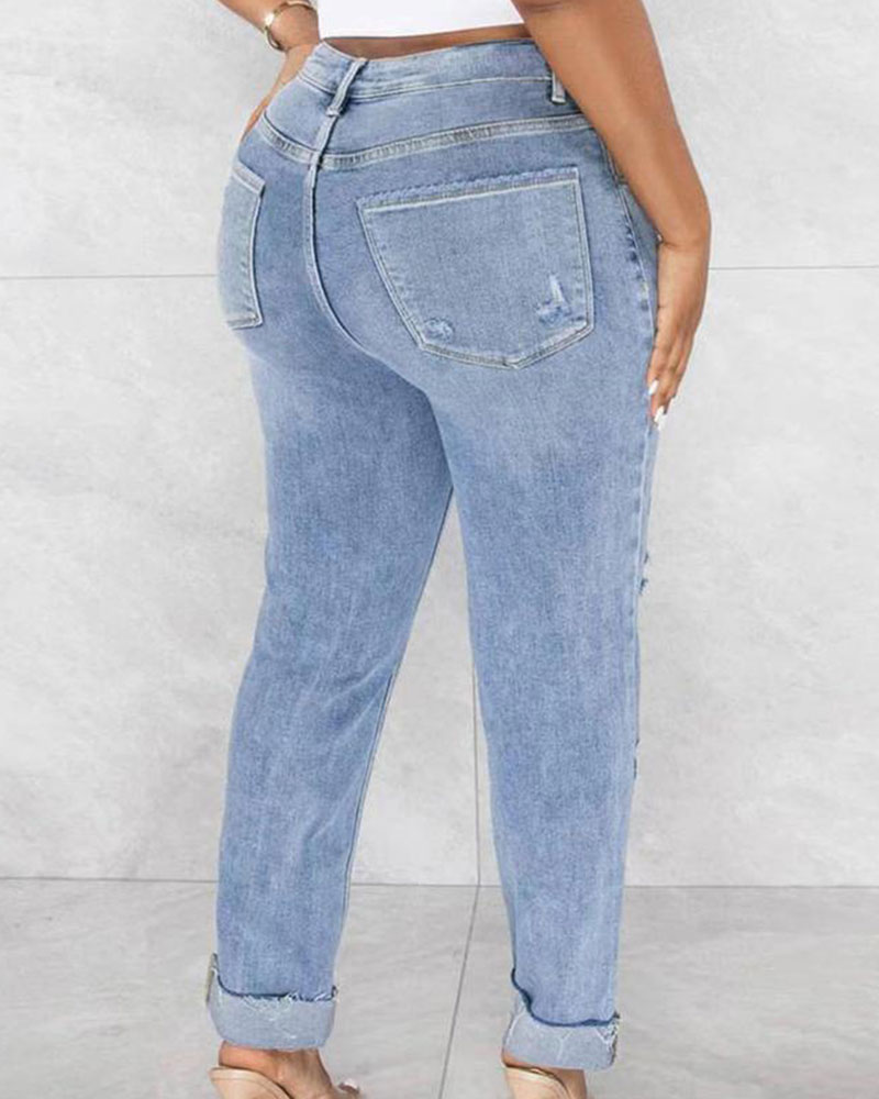 Vibecurve® Skinny Ripped Jeans Mid-Rise Stretch Ripped Denim