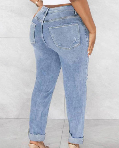 Vibecurve® Skinny Ripped Jeans Mid-Rise Stretch Ripped Denim