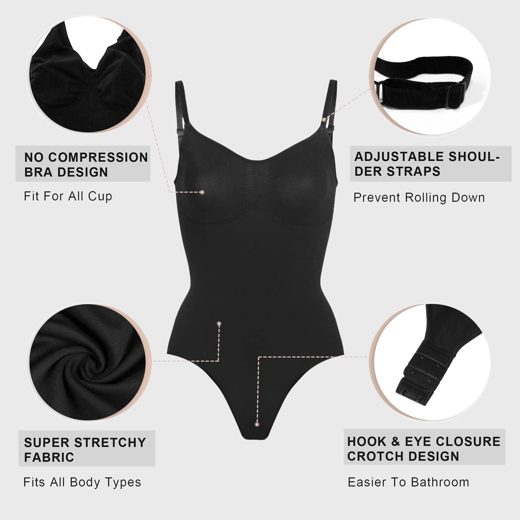 Vibecurve® Women Shapewear Tummy Control Bodysuit Seamless Sculpting Snatched Waist Body Suit Thong