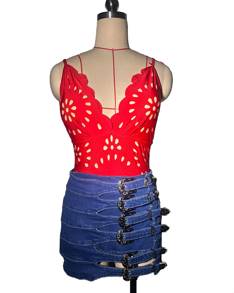 Vibecurve® Buckle Down High-Rise Denim Skort