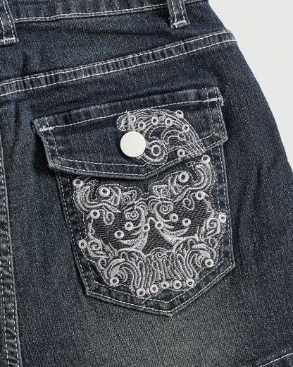 Vibecurve® Grunge Punk Gyaru Punk Style Skull Embroidery Tight & Sexy Super Short Denim Shorts