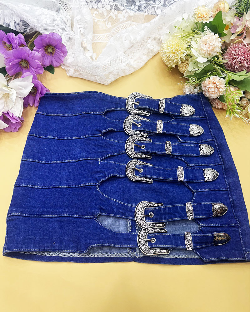 Vibecurve® Buckle Down High-Rise Denim Skort