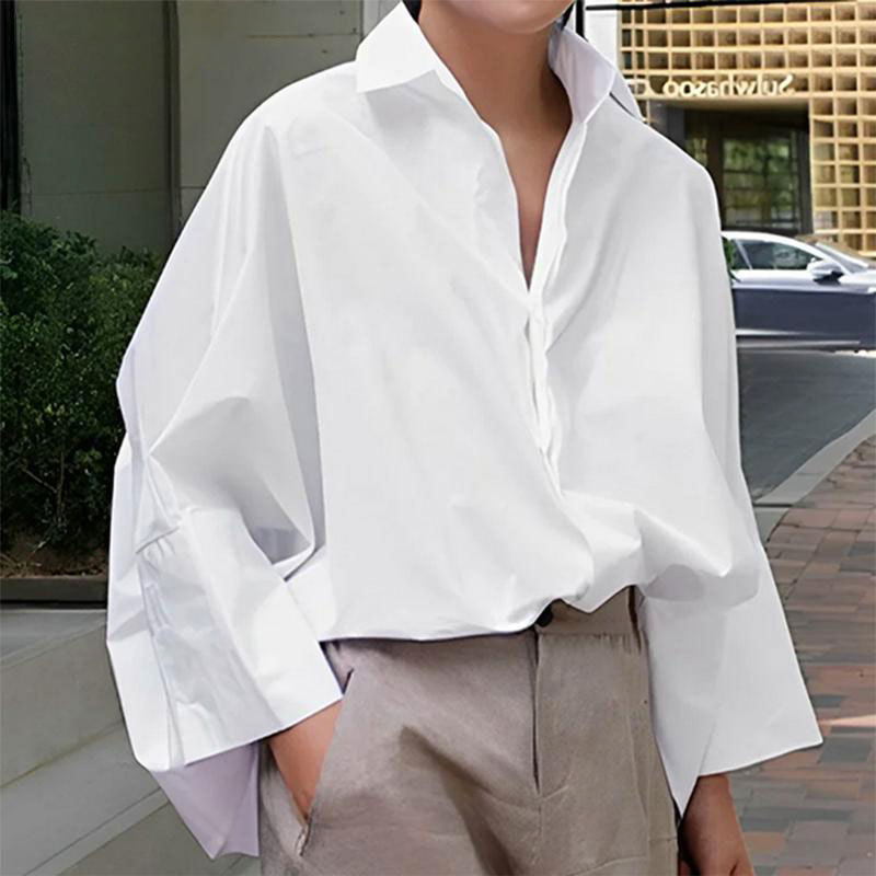 Vibecurve® Long-Sleeved Loose Solid Color Lapel Shirt Tops