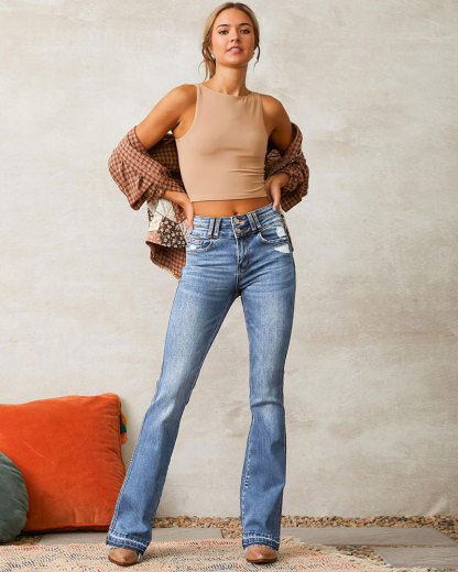 Vibecurve® High Waist Boyfriends Straight Leg Stretchy Denim Pants