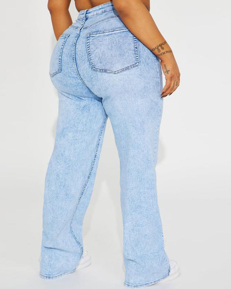 Vibecurve® Stretch Wide Leg Jeans - Light Wash