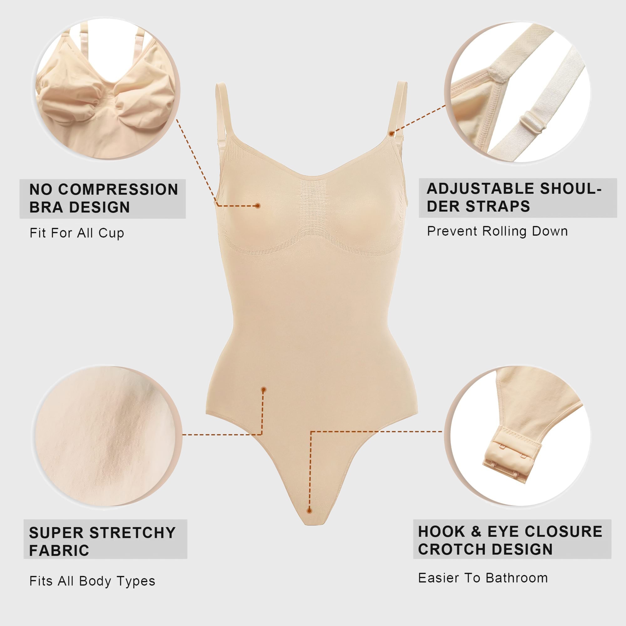 Vibecurve® Women Shapewear Tummy Control Bodysuit Seamless Sculpting Snatched Waist Body Suit Thong
