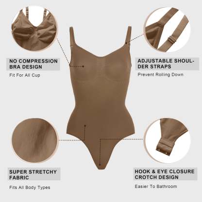 Vibecurve® Women Shapewear Tummy Control Bodysuit Seamless Sculpting Snatched Waist Body Suit Thong